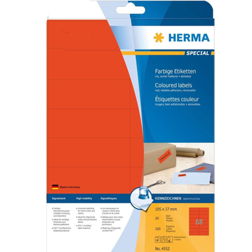 Herma Removable Colored Labels A4 20pc(105x37mm)