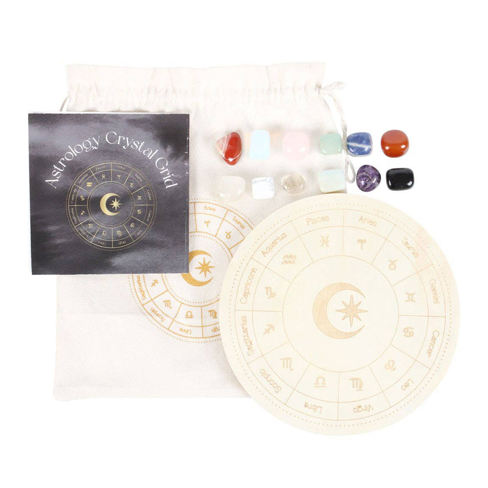 Astrology Wheel Crystal Wooden Grid Set