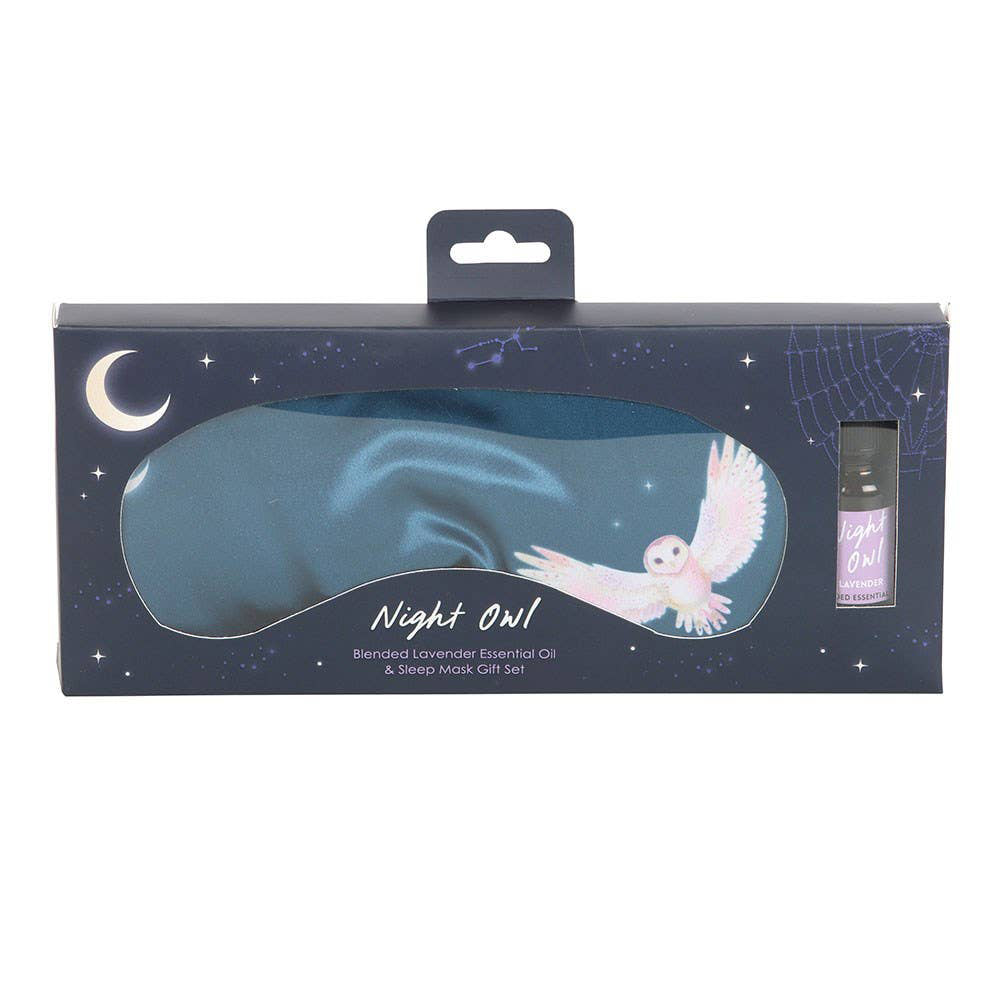 Night Owl Sleep Mask and Lavender Essential Oil Gift Set