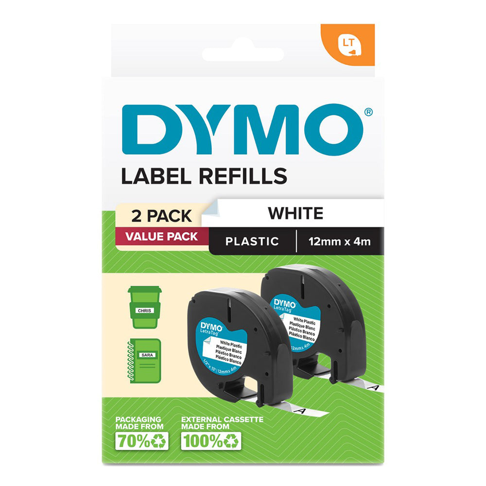 dymo letratagプラスチックラベルテープ12x4mm(2のパック)