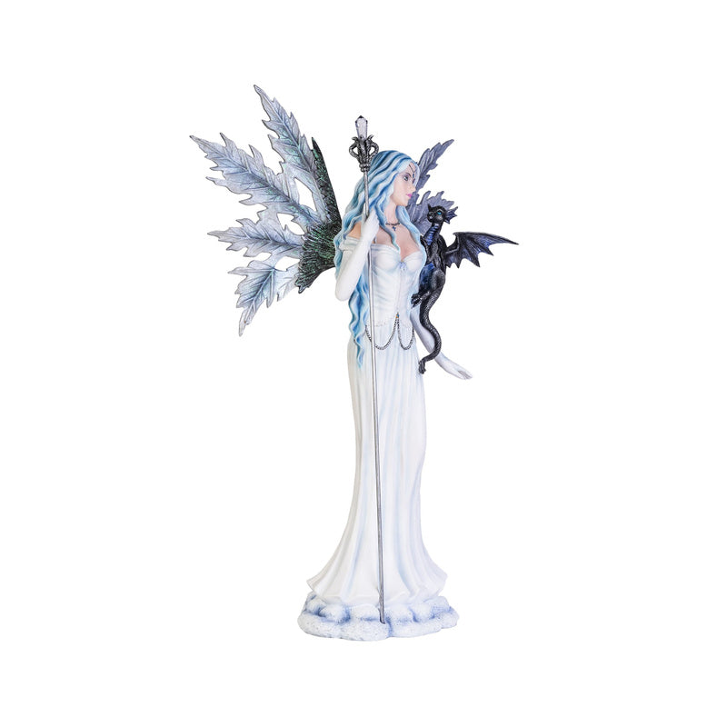 Large White Fairy with Baby Black Dragon Figurine
