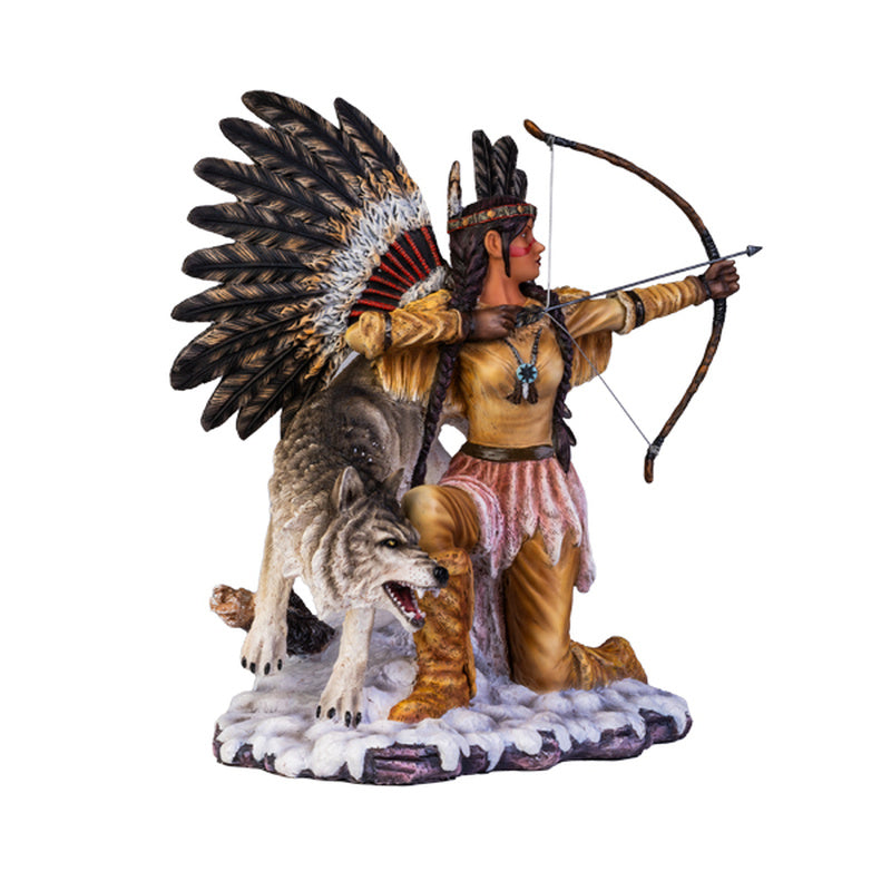 Large Native American Fairy with Wolf Figurine