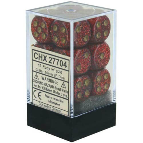 D6 Dice Glitter 16mm (12 Dice)